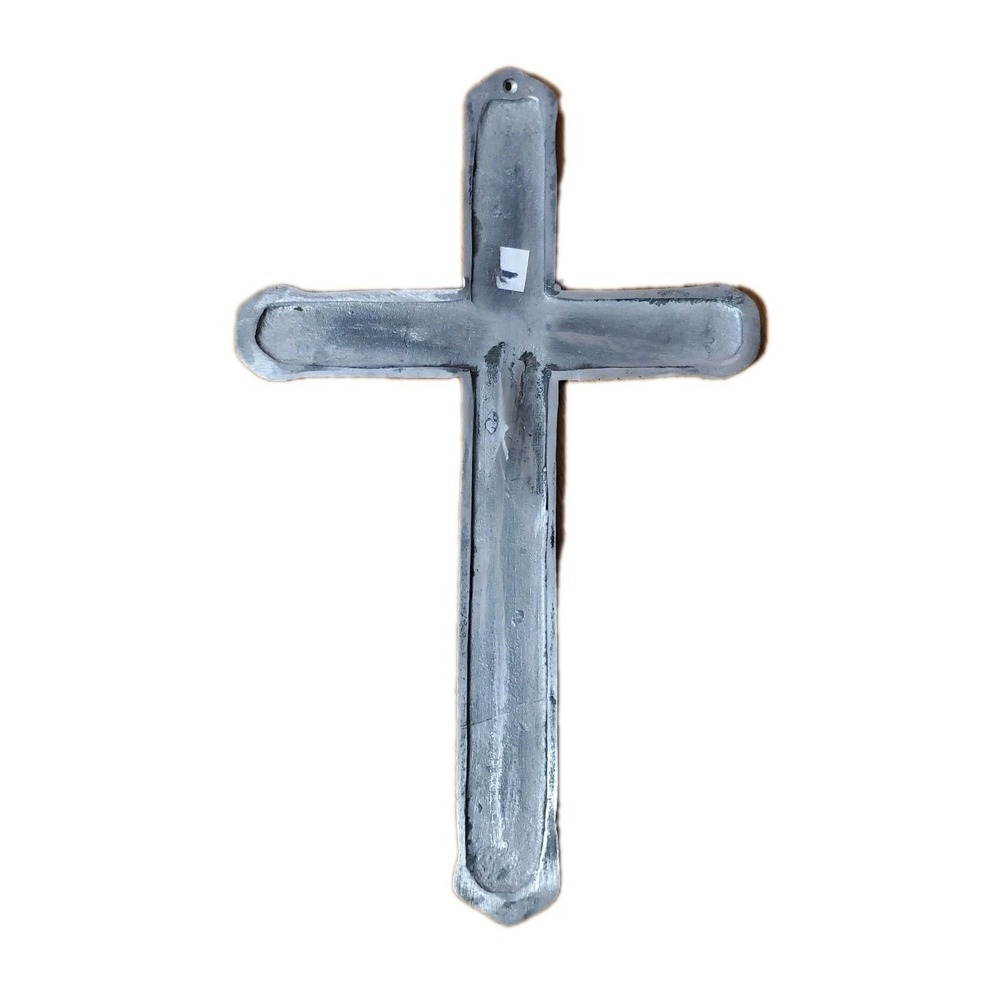 Vintage Cast Aluminum Cross Cruxifix Wall Hanging Religious Decor Floral 16.5 in - Picture 6 of 6